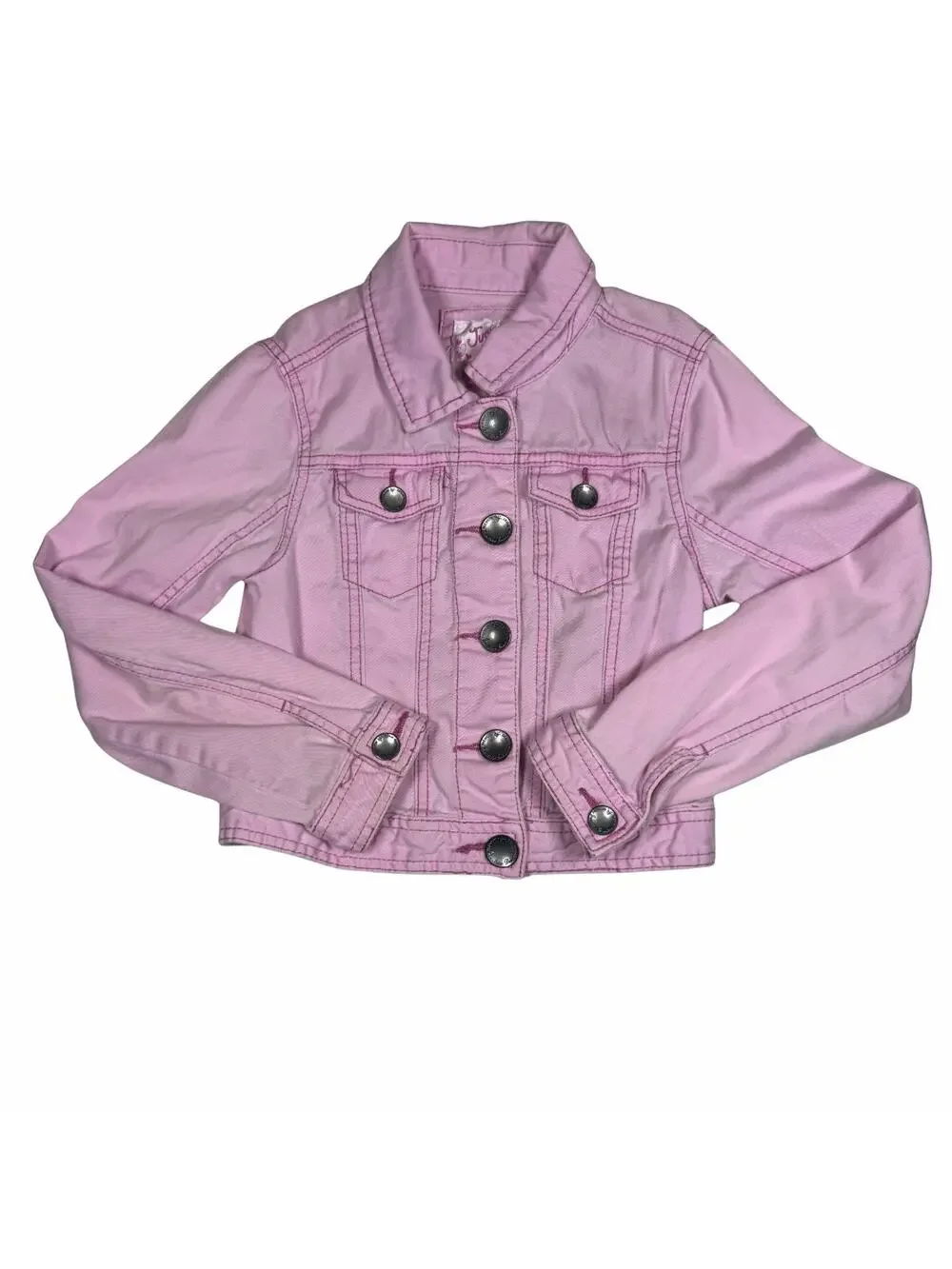 Justice Denim Jacket Girls Size 6/7 Pink Snap Closure Collared Lightweight